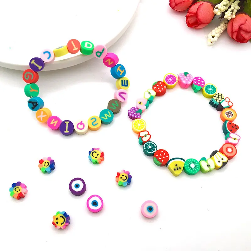 100Pcs Mixed Color Cartoon Animal Fruit Heart Beads DIY Polymer Clay Beads For Children Kids Bracelet Necklace Craft Jewelry