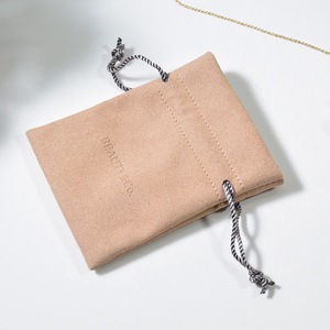 Petites pochettes à bijoux en microfibre faites à la main, en daim, en velours, sacs à cordon personnalisés pour bijoux, sacs d'emballage cadeau avec logo - Product Image 5