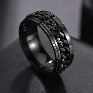 DAIHE Super Offre Bague Anti-Stress en Acier Inoxydable avec Chaîne pour Hommes, Punk Rock, Bleu, Or, Noir – Bijoux Accessoires Cadeau - Product Image 5
