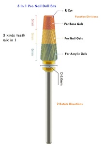 <span class=keywords><strong>BYoung</strong></span> Beauty Salon Brocas de Carburo Cónicas de Doble Punta 5 en 1 Pro de Acero Inoxidable Dorado y Plateado para Uñas, Fresa Rotatoria de Corte Cruzado de 6.0mm - Product Image 2
