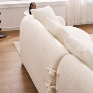 Divano Componibile a L Senza Struttura in Osso, Chaise Longue Curva in Ciniglia Bianca, Design a Compressione, Schiuma ad Alta Densità, Minimalista per <span class=keywords><strong>Soggiorno</strong></span> - Product Image 6