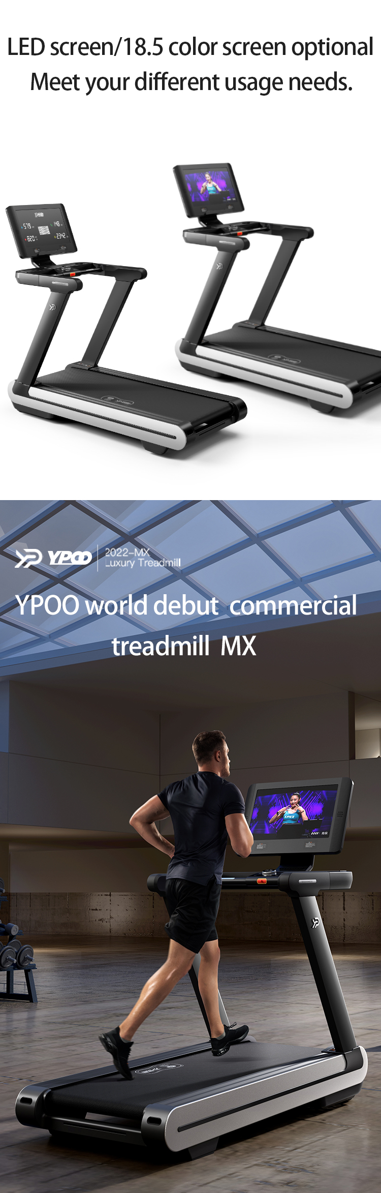 YPOO exercise sport big 18.5 inch screen treadmill machine incline semi commercial mini treadmill