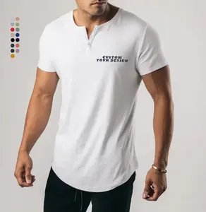 Men'S Clothing Ropa De Hombre T-Shirt Cotton Spandex V Neck With Botton Fitness Sportswear Gym Workout Camisetas Para Hombre