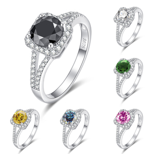 แหวนเพชรสีเงิน S925สุดอินเทรนด์สำหรับผู้หญิงแหวนแต่งงานทรงกลมเจียระไนเพชรสีเงิน S925 - Product Image 1