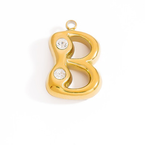 Pendentif alphabet en acier inoxydable avec zircone cubique pour la fabrication de colliers, formes variées, plaqué or, composants de bijoux - Product Image 4