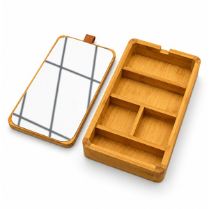 Custom Logo Printed Wooden <b>Mirror</b> with Divided Compartments Storage Design Durable Portable for Gift - Product Image 1