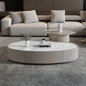 Table basse moderne simple pour salon avec panneau rock Table basse créative style crème en forme de noix de cajou ovale mangue - Product Image 1