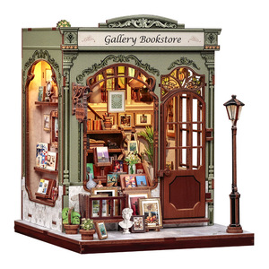 <span class=keywords><strong>CuteBee</strong></span> Nouvelle librairie-galerie, maison de campagne assemblée, modèle miniature créatif à assembler, ornements rétro, jouets en bois faits à la main, 14+ couleurs - Product Image 6