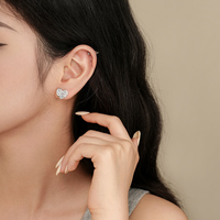Nouveau à la mode 925 en argent Sterling mignon bijoux empreinte digitale en forme de coeur petites boucles d'oreilles pour les femmes