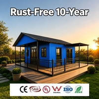 Villa Kontainer Bergelombang Biru yang Dapat Diperluas, 3 Kamar Tidur, Tahan Cuaca, 20 kaki, 2 Kamar Tidur, Pintu Geser Kaca, Teras, Rumah Kecil