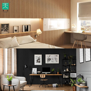 TianGeラグジュアリーフレキシブル3Dパインスラットグリル装飾ボードインテリアエンジニアリング無垢材ベニヤテクスチャタイプ溝付き壁パネル - Product Image 5