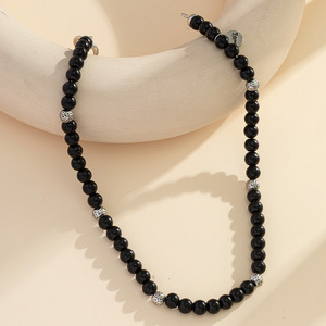 Collier de perles d'agate noire, chaîne courte pour clavicule, bijoux en pierre naturelle pour femmes, accessoire de mode - Product Image 1