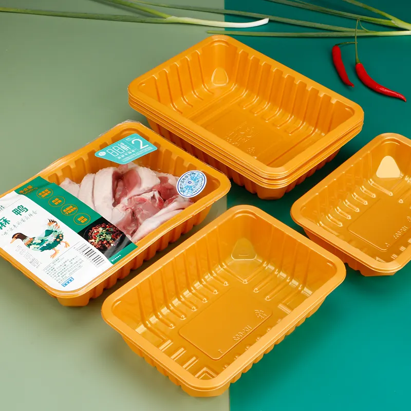 Fabrik preis Einweg-Tiefkühlkost-Tablett Verpackt Schwarz Rot Supermarkt Fleisch blister Verpackung Kunststoff-Lebensmittels chale