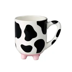 热销牛奶杯经典陶瓷手绘牛奶杯Udderly牛防滑硅胶脚陶瓷牛奶杯早餐