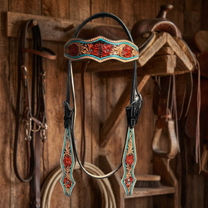 Ensemble de sellerie western en cuir véritable de haute qualité et durable avec selle, collier de poitrine et têtière - Couleur et logo personnalisables - Product Image 3