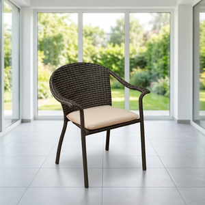 Chaise de jardin en rotin d'extérieur avec coussin crème, style traditionnel, structure durable, pieds effilés - Product Image 4
