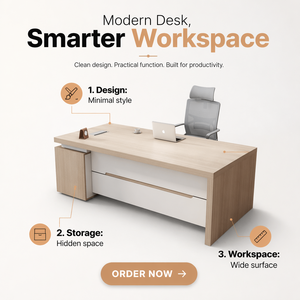 Postazione di Lavoro Direzionale di Lusso a Forma di L con Superficie Curva, Cassetti di Grande Capacità, Mobile Laterale in Legno/<span class=keywords><strong>MFC</strong></span> per Manager e Ufficio - Product Image 1