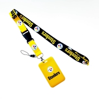 Cordon de téléphone promotionnel en polyester noir avec boucle, 32 équipes de football (Lions, Cowboys), lanière de cou, porte-badge, porte-carte