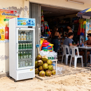 Congélateur vertical commercial avec contrôle mécanique de la température, porte vitrée, étagères réglables, refroidissement direct et par air - Product Image 5