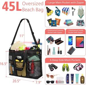 Sac de plage en filet personnalisé - Grand sac fourre-tout pour la famille avec poche zippée pour les jouets de piscine et les essentiels de vacances à la plage - Product Image 4