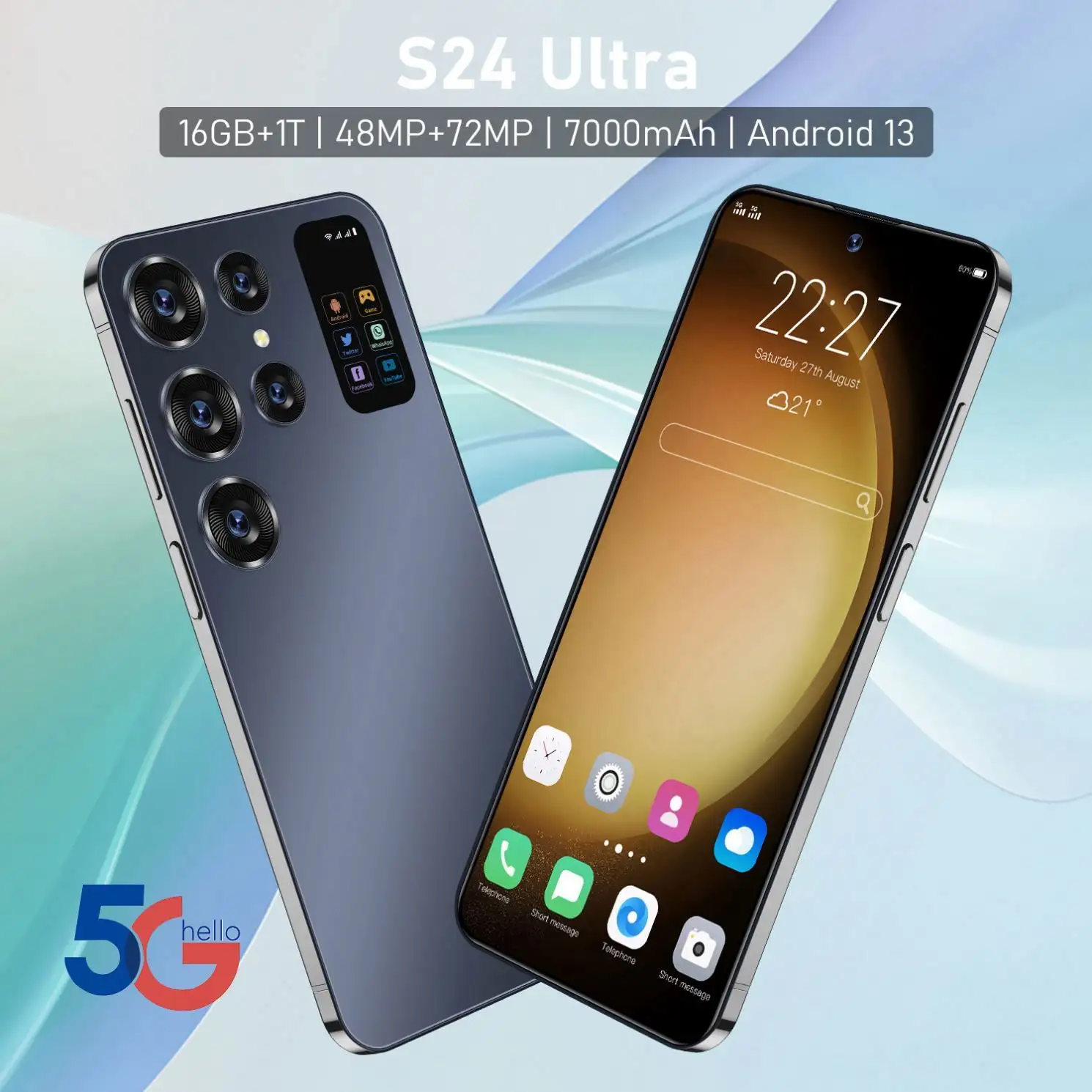 Оригинальный Glasy S24 + ультра большой экран 7,3 дюймов Android телефон 16 ГБ + 1 ТБ Поддержка двойной sim-карты + TF карта смартфон