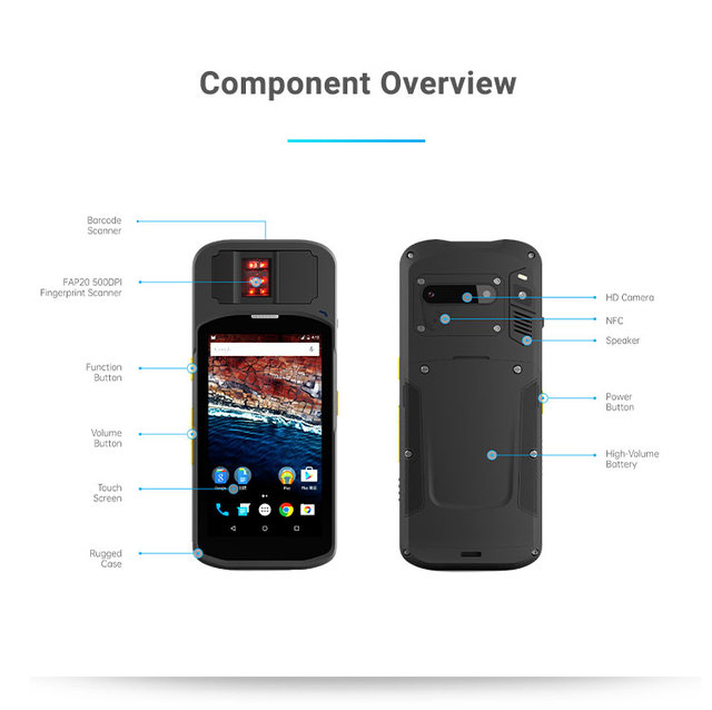 Biometric H5 National ID Verification Terminal Rugged Smart Phone with Fingerprint Barcode for Driver & Vehicle Agency