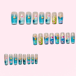 Nuove Unghie Finte Lunghe <span class=keywords><strong>Blu</strong></span> con Design a Pesci Oceanici, 24 Pezzi, Unghie Artificiali Press-on per Nail Art, Vendita all'Ingrosso - Product Image 3
