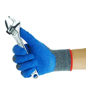 Factory Industrial Safety Anti Slip Cotton Polyester Blend Blue Rubber Grip Latex Coated Garden Work Gloves Guantes