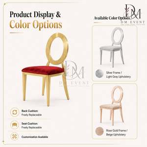 Open Ring Back Gold Stainless Steel Wedding <b>Chair</b> with Red Upholstery for Banquet and Hotel Events Wholesale Seating - Product Image 4