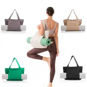 Customize Logo Eco Friendly Exercise Blank Natural Cotton Canvas Oversized Storage Tote Shoulder Yoga Mat Bag For Adult