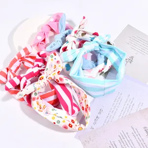 B.PHNE Toddler Cute Soft Elastic Various Color Printed Rabbit hairband Ears Bow Knot Headband For Baby Girl Gift