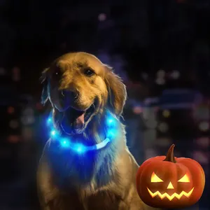 LaRoo Halloween pet products rechargeable waterproof colorful LED dog cat collar cuttable to adjust size for large middle dog