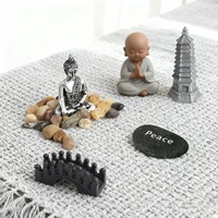 Kit de jardin zen de style japonais avec figurine de Bouddha, tour et pierre de la paix, ornement Feng Shui de table pour soulager le stress et favoriser le calme