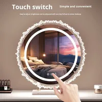 Miroir de Maquillage LED Rond en Gros avec Support, Base en Acrylique Cristallin, Miroir de Coiffeuse à Intensité Réglable pour Détaillants de Produits de Beauté, Salons et Usage Domestique