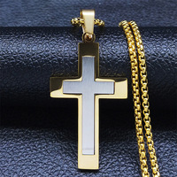 Collar Cristiano de Doble Capa con Cruz, Collar de Acero Inoxidable, Colgante de Cruz en Blanco, Joyería Religiosa