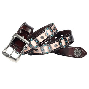 Nouvelle ceinture bohème artisanale en cuir de vachette pleine fleur avec rivets décoratifs, motif géométrique et boucle en alliage - Product Image 4