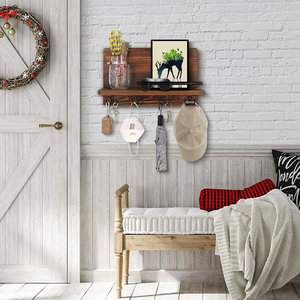 <span class=keywords><strong>Porte</strong></span>-clés et <span class=keywords><strong>porte</strong></span>-lettres mural en bois rustique avec étagère de présentation, décoration d'entrée style ferme, <span class=keywords><strong>porte</strong></span>-clés avec crochets métalliques pour couloir - Product Image 2