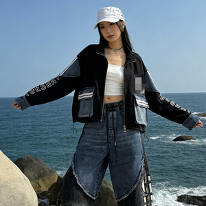 8033/Factory Direct High-quality Cherry <strong>Red</strong> Zipper <strong>Jacket</strong> Paired with <strong>Denim</strong> Casual Daily Street Fashion Women's <strong>Jacket</strong> - Product Image 3