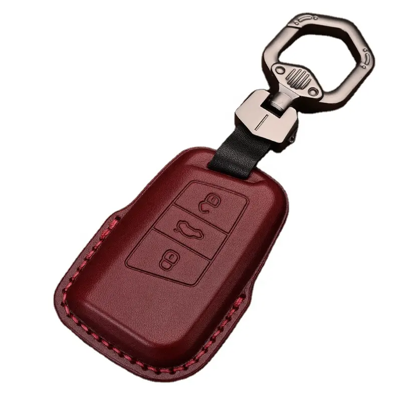 custom sample genuine leather key cover pouch wholesale key protector real leather case for car key