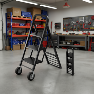 Chariot à main et échelle 2 en 1 en acier, 4 marches, 6 pieds télescopique, pour usage domestique et garage - Product Image 2