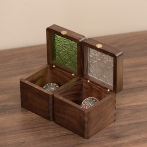 Solid Walnut <b>Watch</b> Box Single Slot Portable Wooden <b>Watch</b> <b>Case</b> with Vintage Green Embossed Glass Custom Wholesale - Product Image 1