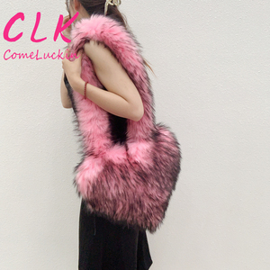Sac à bandoulière en fausse fourrure CLK en forme de cœur ouvert, printemps-hiver, luxe, moelleux, pour femmes - Product Image 1