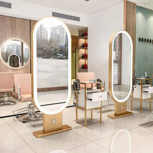 Estación de espejo de pelo de salón de peluquería dorada doble cara de pie profesional Sincoo - Product Image 5