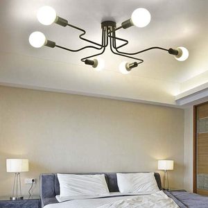 LITFAD Lustre industriel à 6 lumières, luminaire de plafond semi-encastré, en métal chromé, style contemporain, 32 pouces - Product Image 5