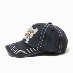 OEM Whole Sale Custom 6 Panel Unstructured Embroidery Applique Logo Washed Cotton Baseball Cap <b>Vintage</b> Worn Out Brim Dad <b>Hat</b> - Product Image 3