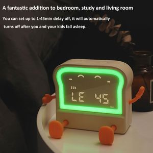 Modern Electronic <b>Digital</b> Cartoon Toast Bread Fun Alarm <b>Clock</b> Timer Mobile Phone Holder Color-Changing Night Light USB Charging - Product Image 3