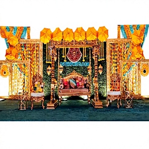 Mehndi-Decoración de escenario de boda de aspecto real, escenario tradicional indio, Sangeet, Escenario nocturno, impresionante - Product Image 1