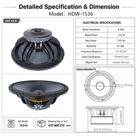 Haut-parleur métallique de 15 pouces 1000W à basses fréquences avec bobine vocale de 75 mm pour le renforcement sonore