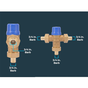 Robinet mélangeur thermostatique à sertir de 3/4 pouce avec raccords à barbillon et vannes de refoulement intégrées, raccord de plomberie en laiton sans plomb - Product Image 3