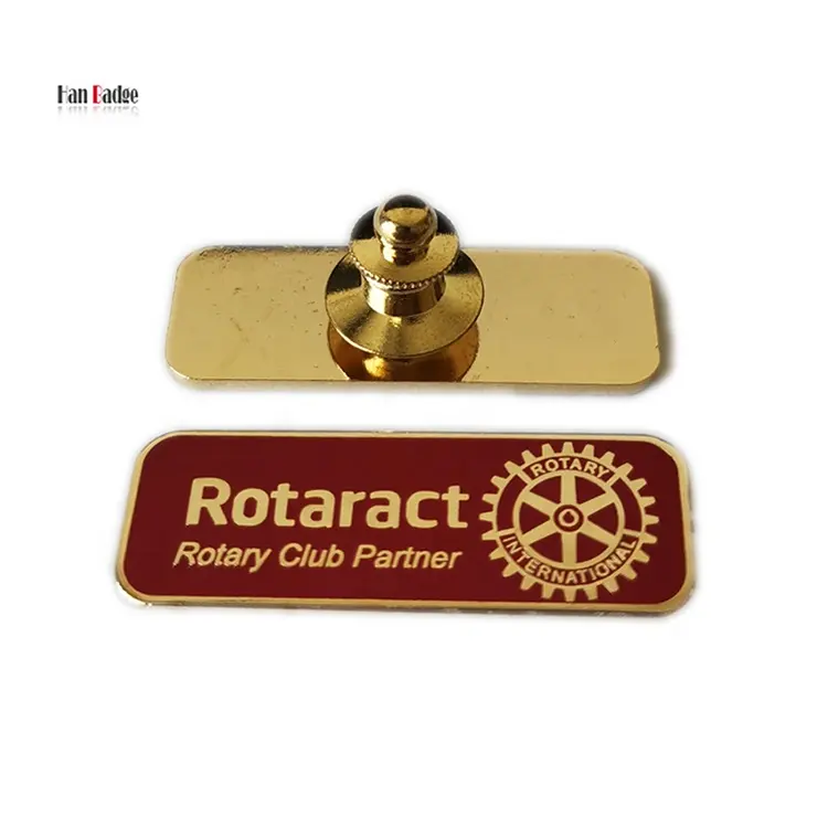 Insignia Rotaract personalizada, Pin de socio de Club rotativo, esmalte duro de latón, chapado en oro de 24K, Cierre trasero de corbata de lujo